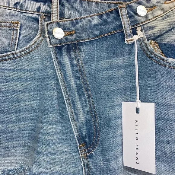 Women’s RISEN DENIM JEANS CROSS OVER DETAIL HIGH RISE WIDE STRAIGHT LEG 13/31W - Picture 3 of 14